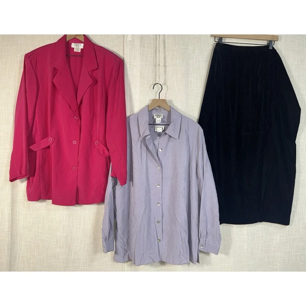 Vintage Cervelle Women's 2X LOT of 4 pcs Black Velvet Skirt Blouse Top Blazer‎